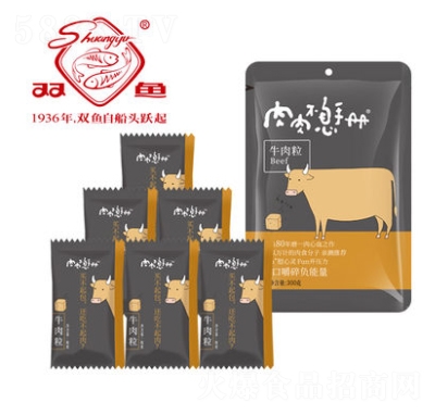 雙魚牌五香牛肉粒小包裝208g袋靖江特產(chǎn)牛肉零食袋裝牛肉干