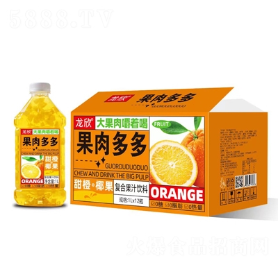 龍欣果肉多多甜橙+椰果復(fù)合果汁飲料1LX6瓶