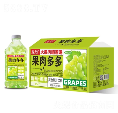 龍欣果肉多多葡萄+椰果復(fù)合果汁飲料1LX6瓶