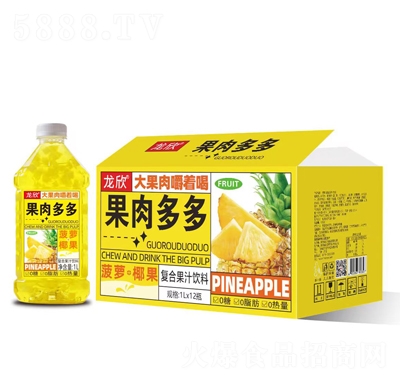 龍欣果肉多多菠蘿+椰果復(fù)合果汁飲料1LX6瓶