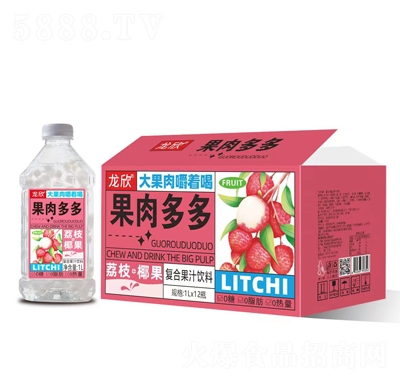 龍欣果肉多多荔枝+椰果復(fù)合果汁飲料1LX6瓶