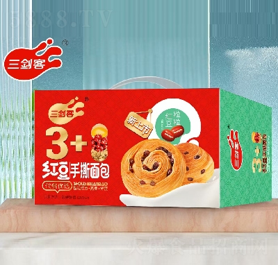 三劍客休閑食品零食紅豆手撕面包